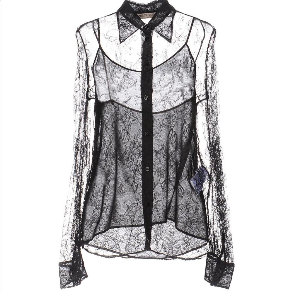 Emilio Pucci Black Lace Sheer Blouse